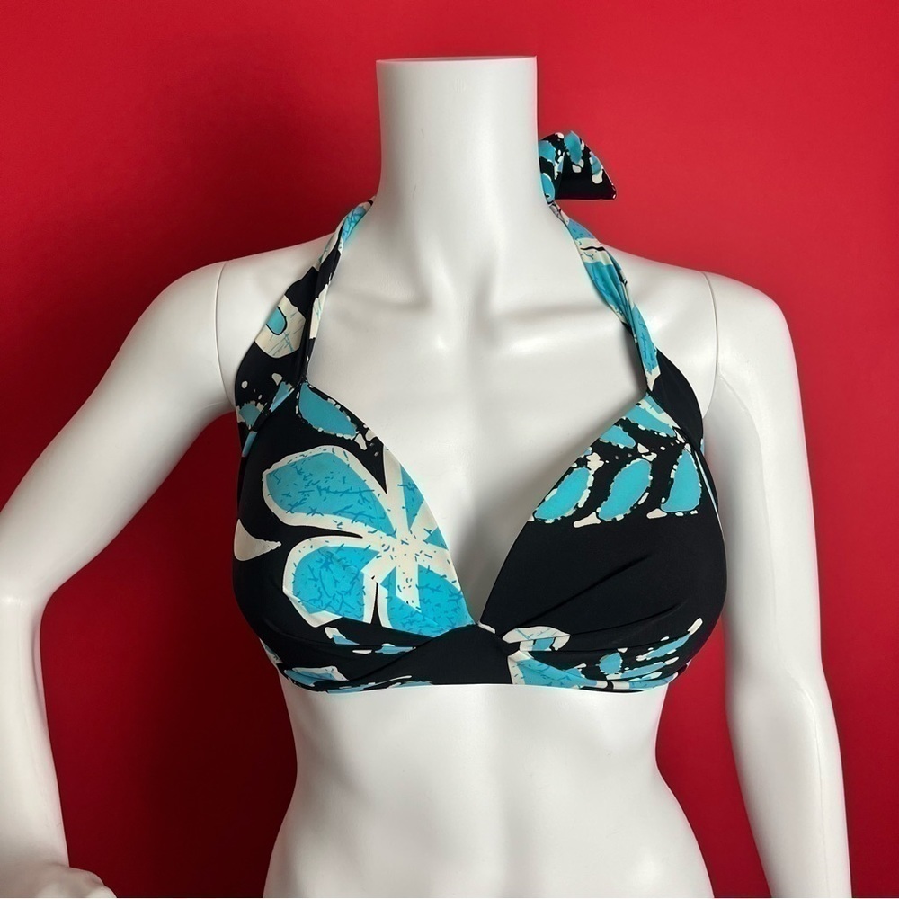 Y2k blue and black floral bikini top 💙🖤